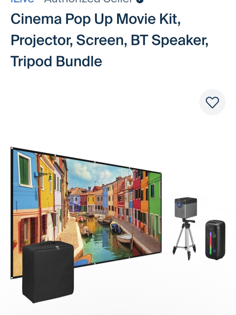 Cinema Pop Up Movie Kit with Projector, Screen & Bluetooth Speaker - Black